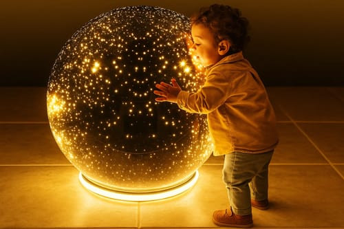 גוף תאורה עשוי אפוקסי וסיבים אופטיים. הסדנה לתהליכים יצירתיים