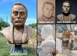 פסל ענק של אלון מוסק עשוי פוליסטירן -WhiteClouds